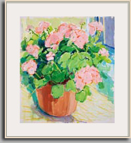 GERANIUMS IN  A POT   2007   acrylic/paper   24.5" x 22"